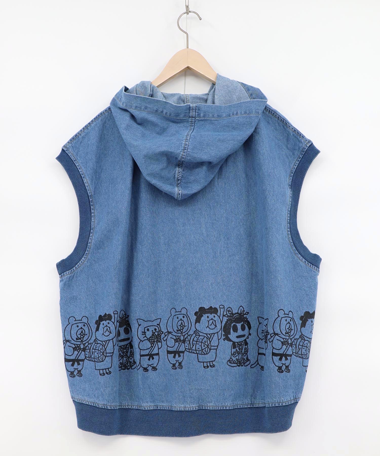 361116：通勤Parity忍者柄フード付きデニムベストの通販-ScoLar