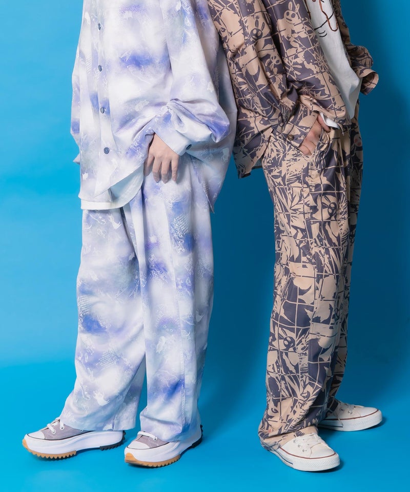 メルヘン恐竜柄orレトロ障子柄 ベルト付きパンツ-1