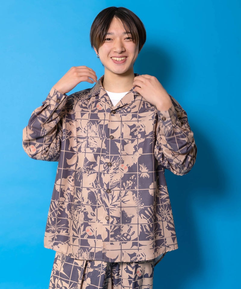 メルヘン恐竜柄orレトロ障子柄 シャツ-3
