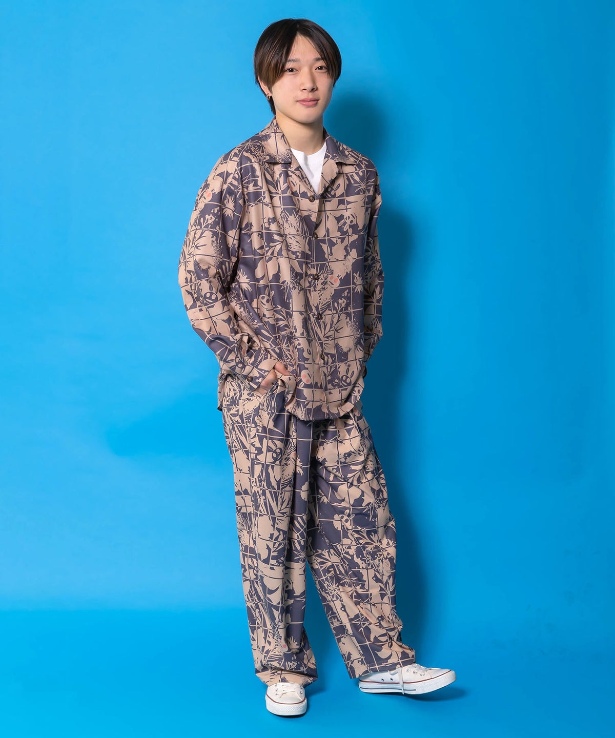 メルヘン恐竜柄orレトロ障子柄 シャツ-4