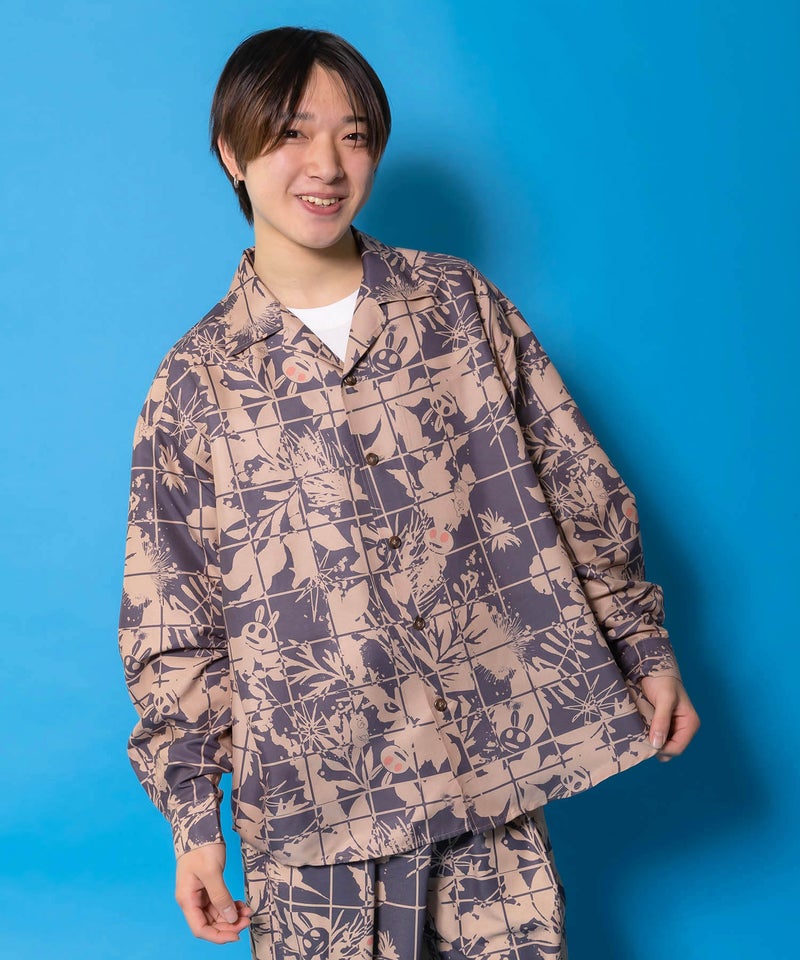 メルヘン恐竜柄orレトロ障子柄 シャツ-5