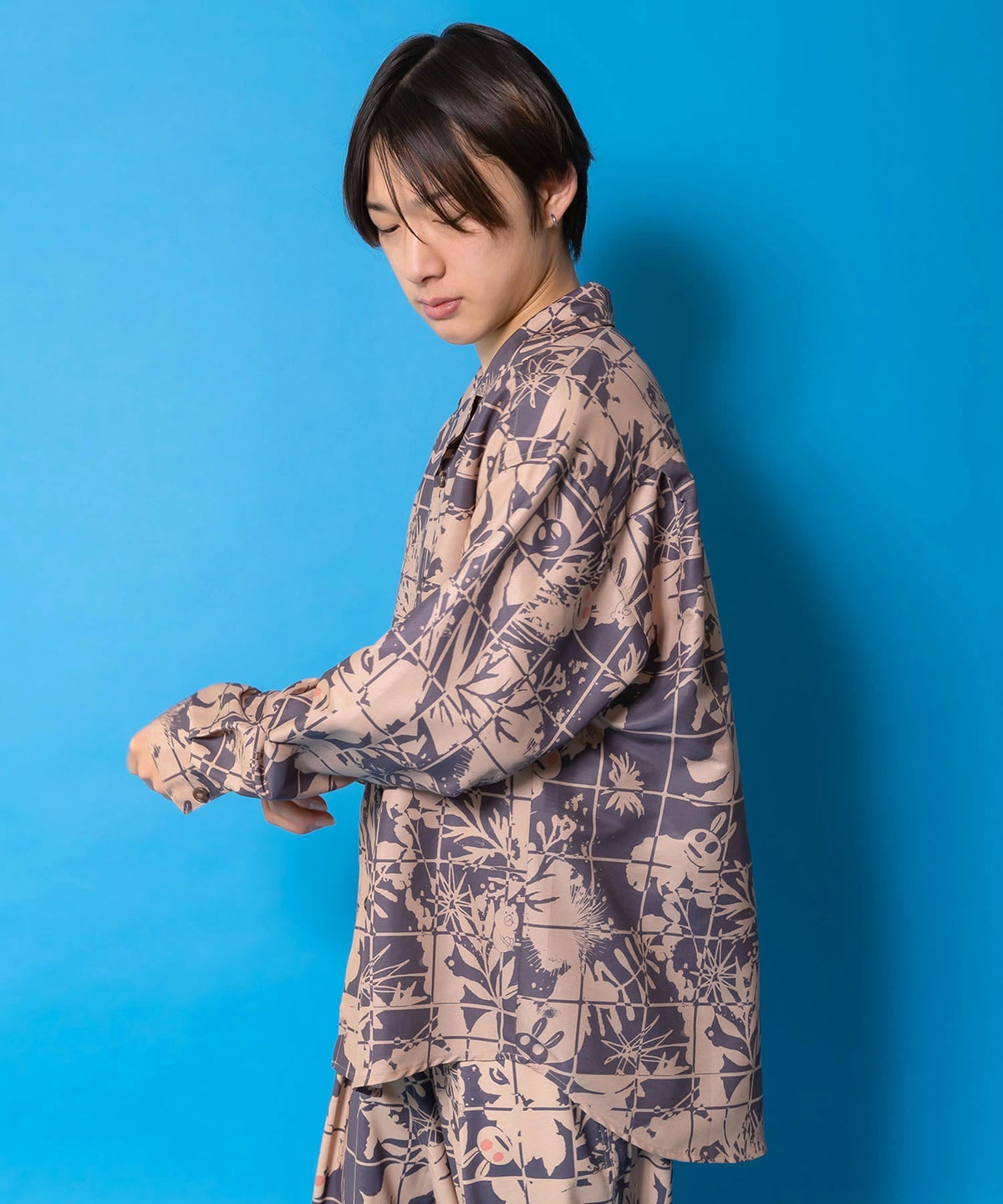 メルヘン恐竜柄orレトロ障子柄 シャツ-6