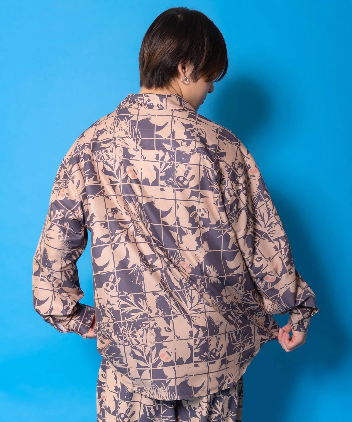 メルヘン恐竜柄orレトロ障子柄 シャツ-7