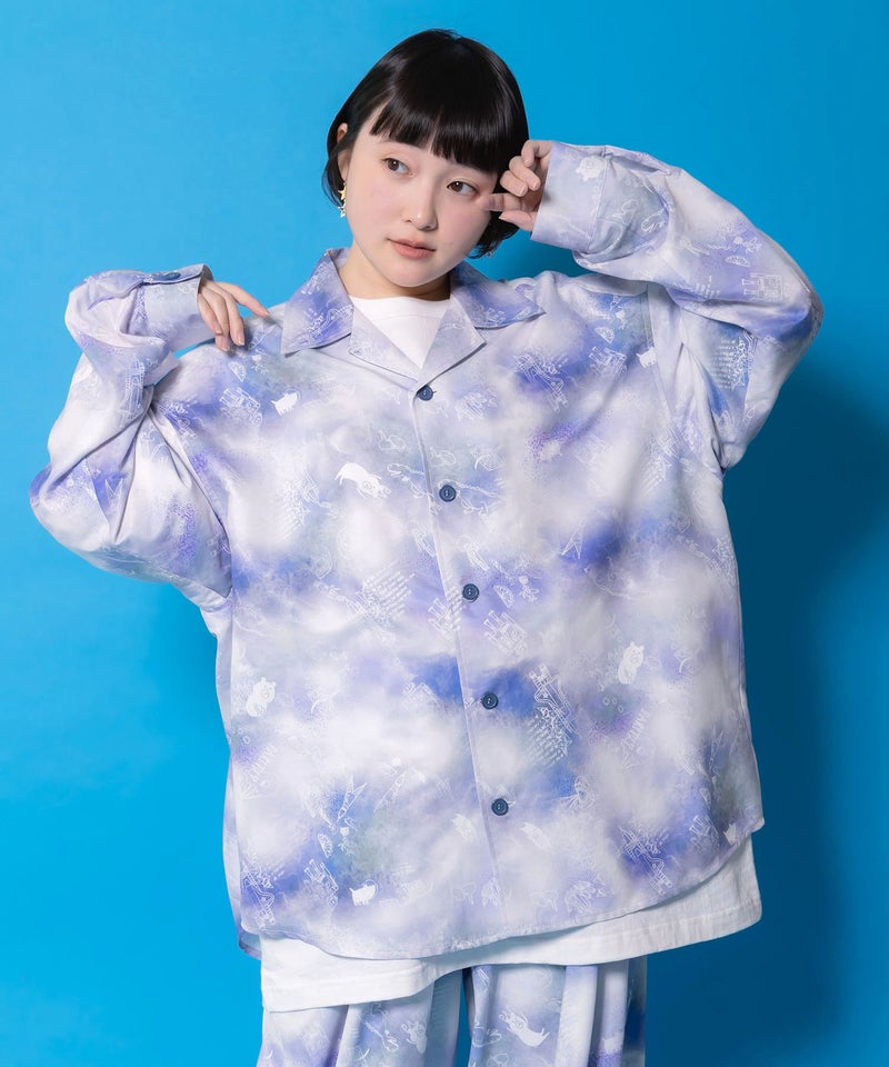 メルヘン恐竜柄orレトロ障子柄 シャツ-10