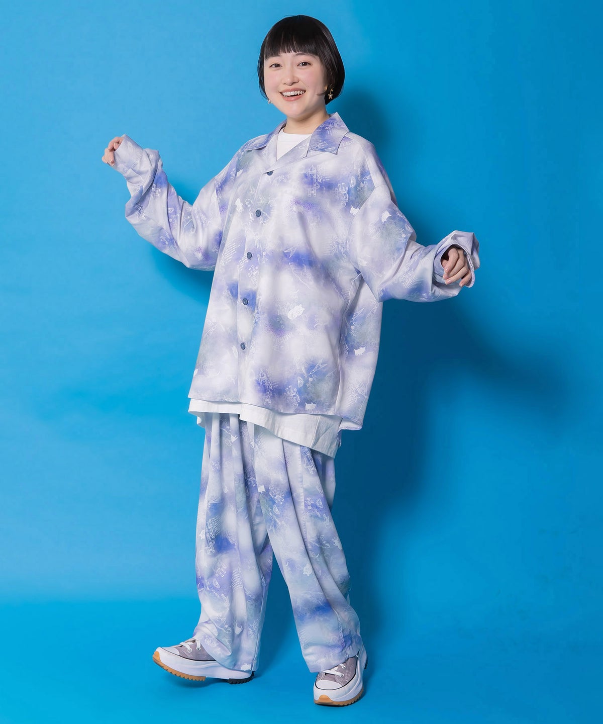 メルヘン恐竜柄orレトロ障子柄 シャツ-11