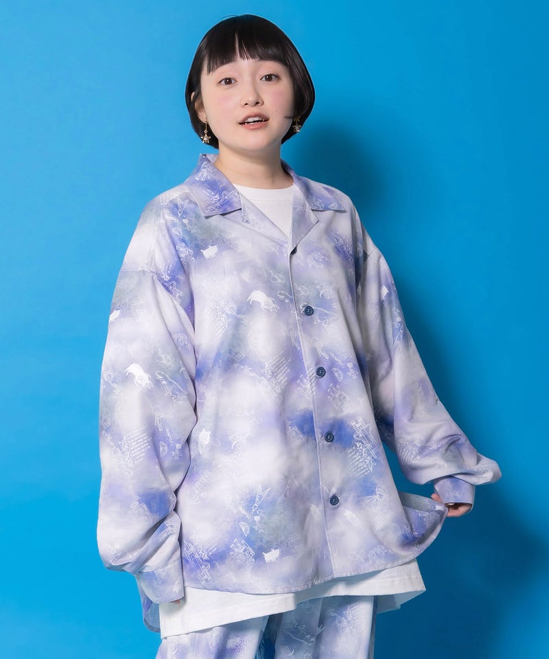 メルヘン恐竜柄orレトロ障子柄 シャツ-12