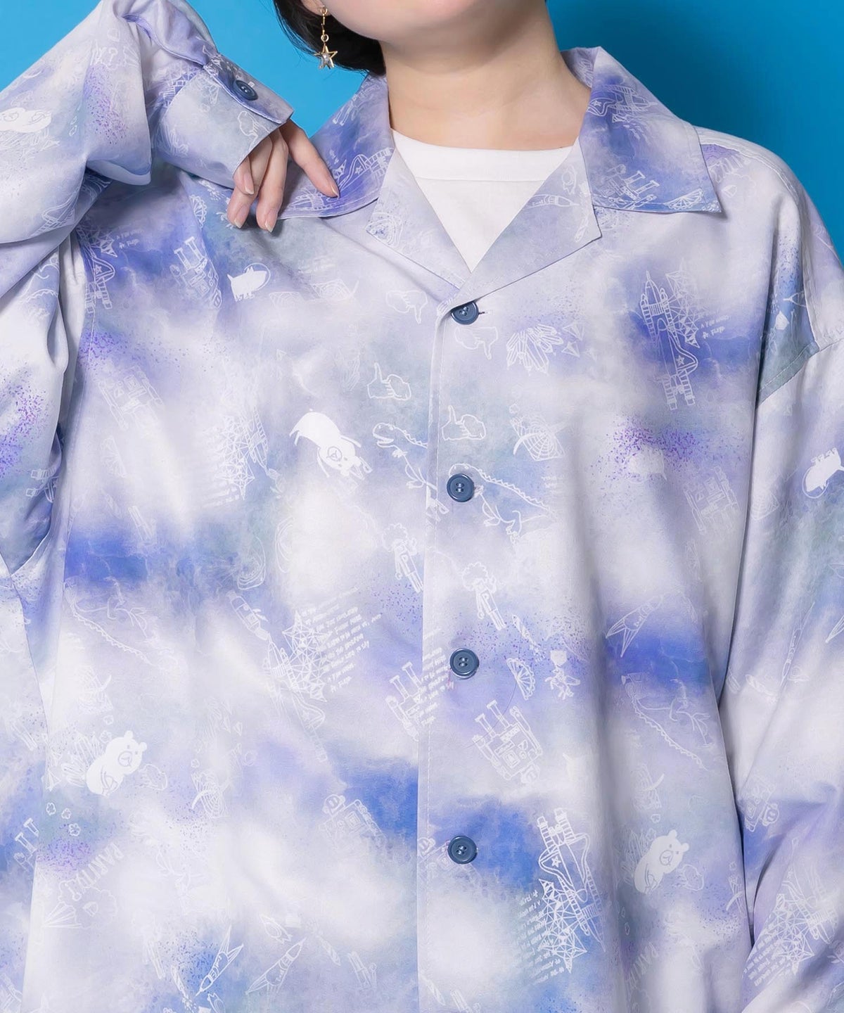 メルヘン恐竜柄orレトロ障子柄 シャツ-16