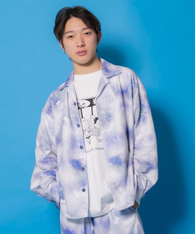 メルヘン恐竜柄orレトロ障子柄 シャツ-17