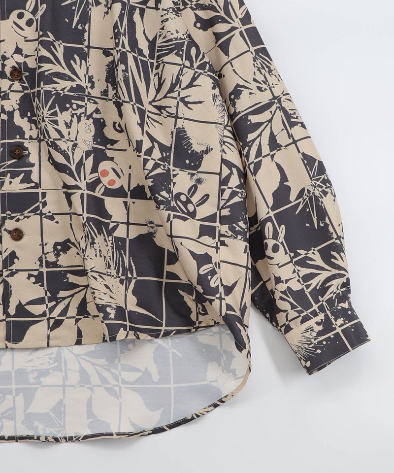 メルヘン恐竜柄orレトロ障子柄 シャツ-24