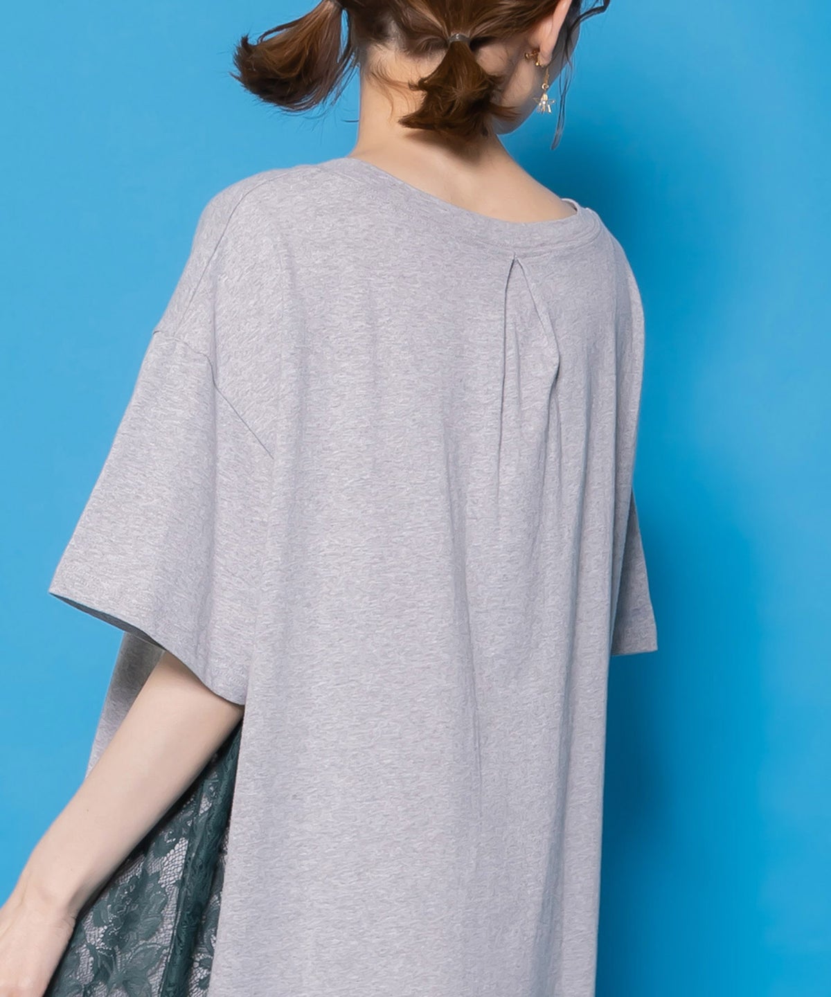 花ネコピクニック柄 天竺×レースワンピース-7