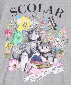 花ネコピクニック柄 天竺×レースワンピース-12