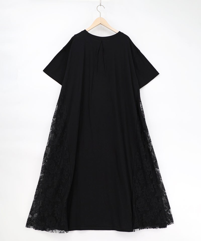 花ネコピクニック柄 天竺×レースワンピース-14