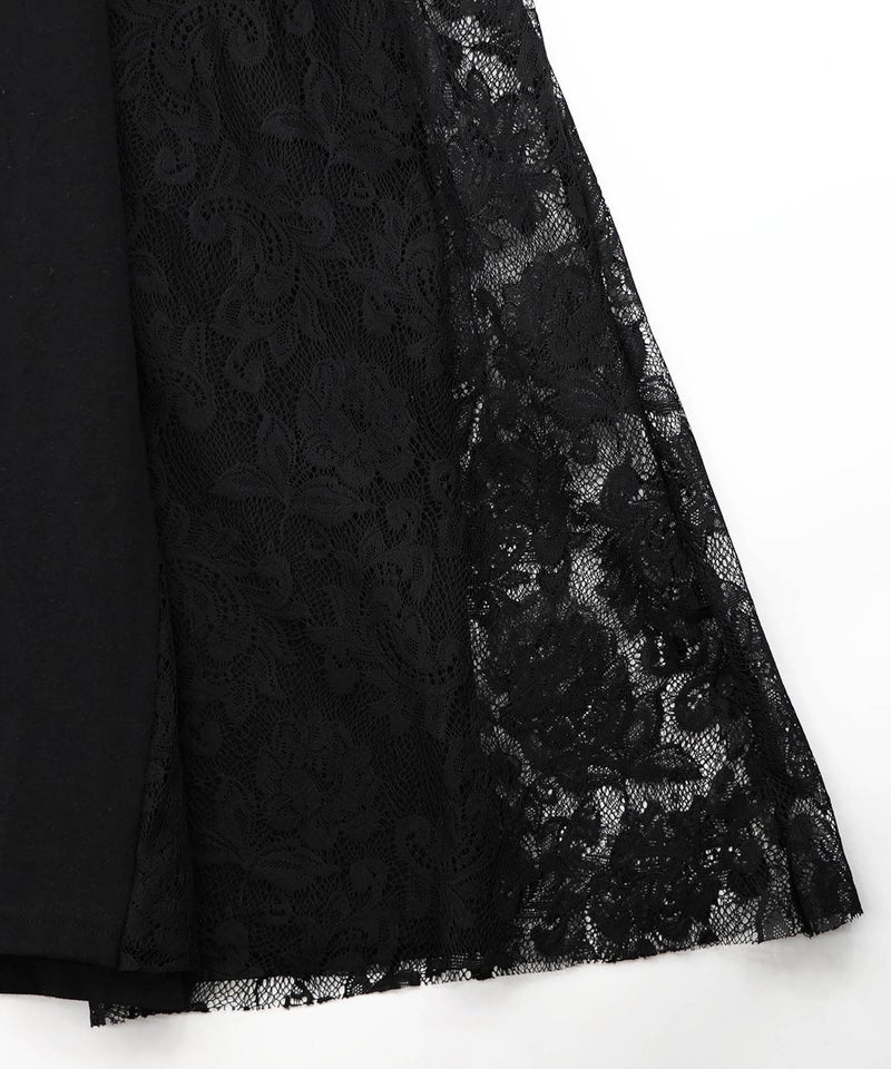 花ネコピクニック柄 天竺×レースワンピース-19