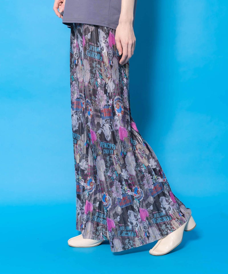 花ネコ柄ランダムプリーツパンツ-4