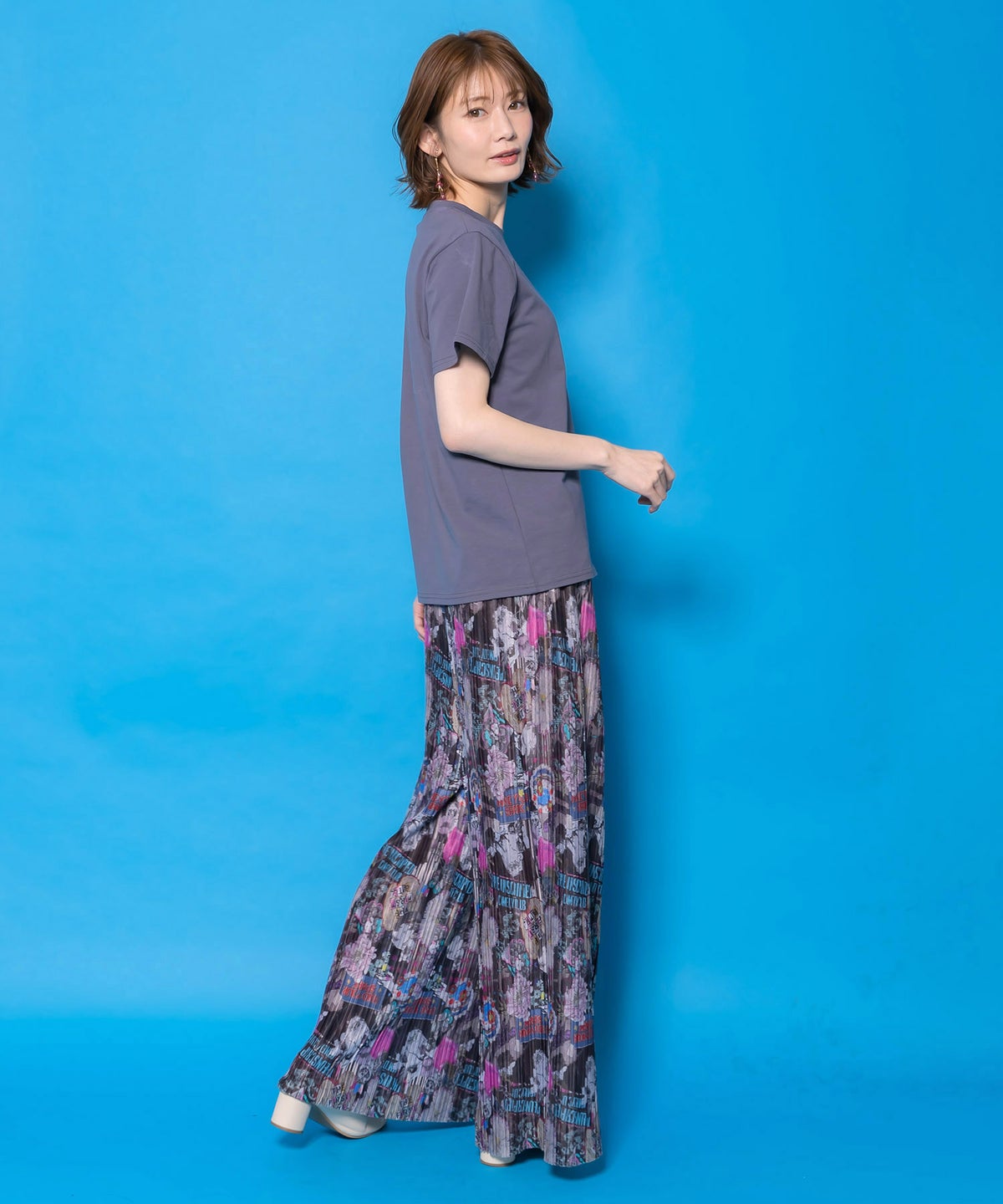 花ネコ柄ランダムプリーツパンツ-6