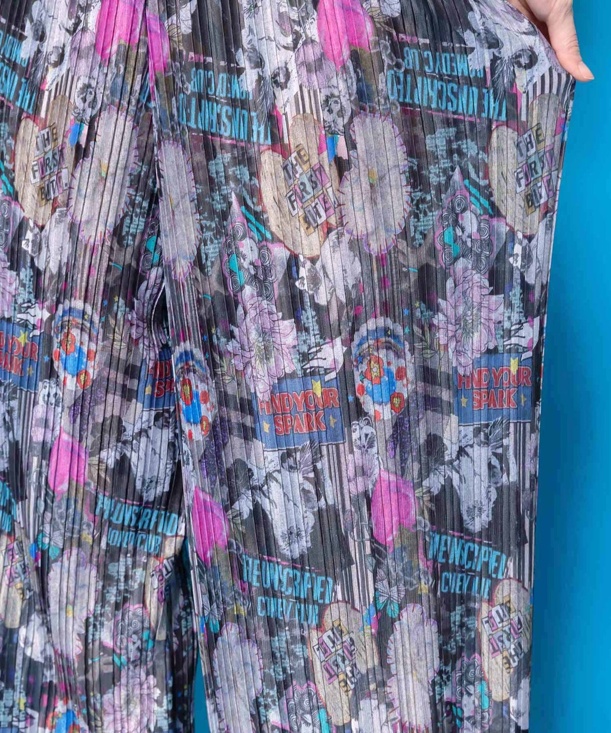 花ネコ柄ランダムプリーツパンツ-7