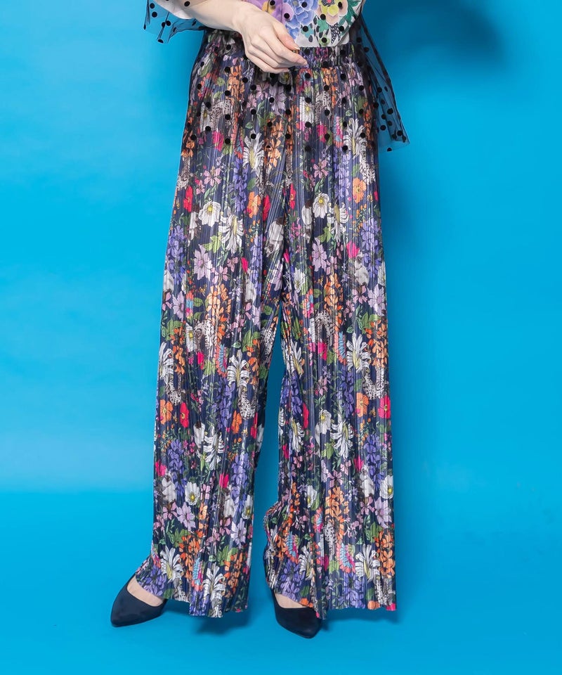 花ネコ柄ランダムプリーツパンツ-8