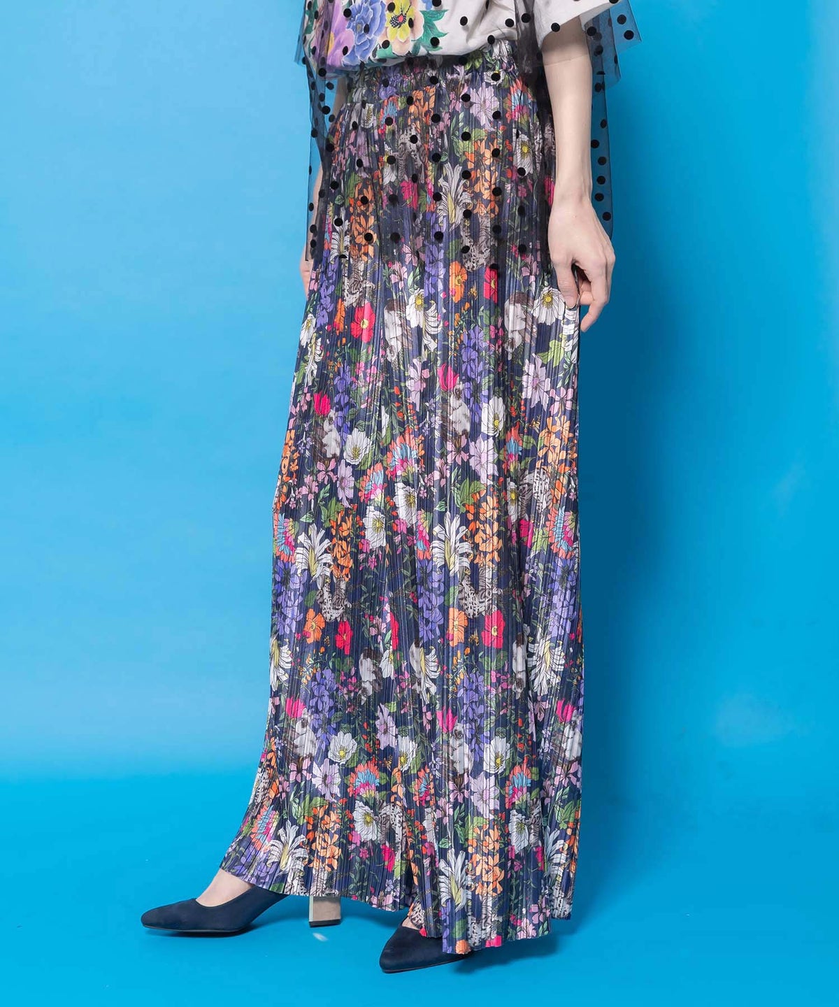 花ネコ柄ランダムプリーツパンツ-11