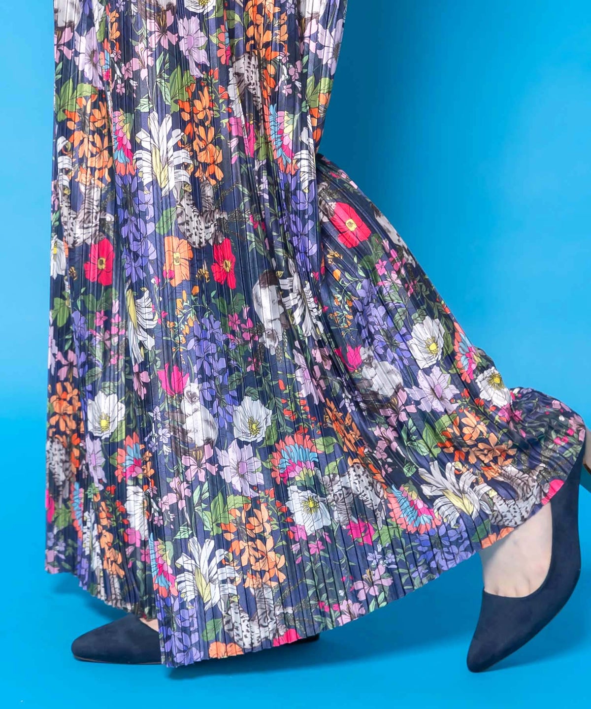 花ネコ柄ランダムプリーツパンツ-14