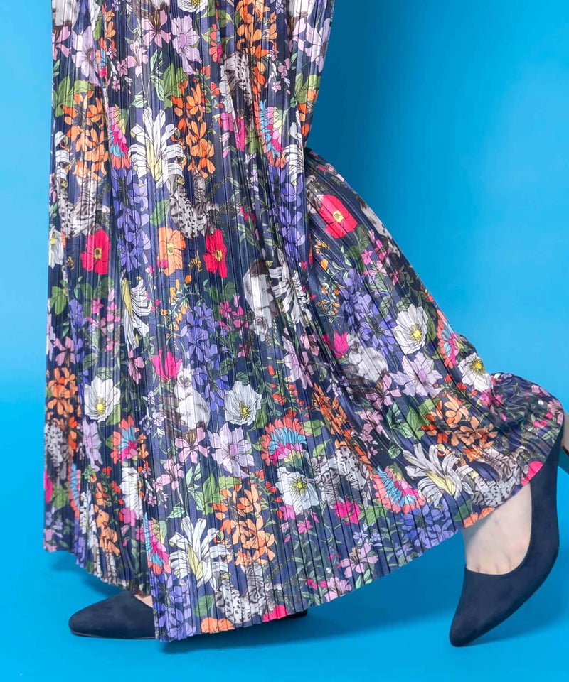 花ネコ柄ランダムプリーツパンツ-14