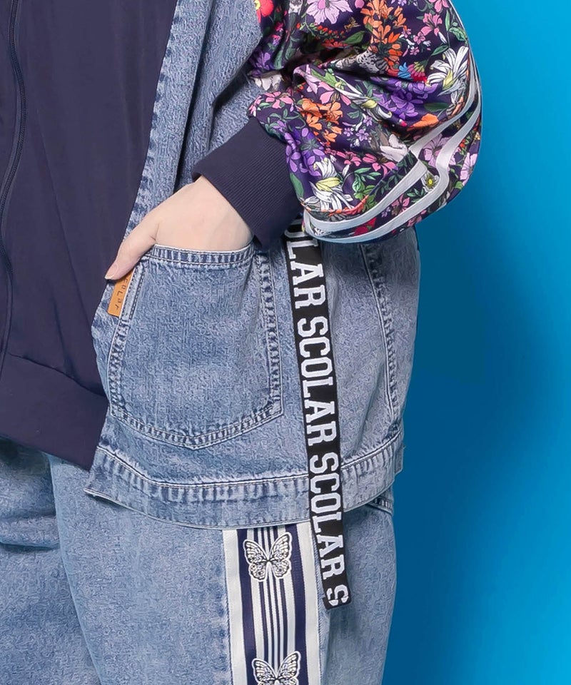 花ネコ柄ジャージ×デニム 異素材切替ブルゾン-9