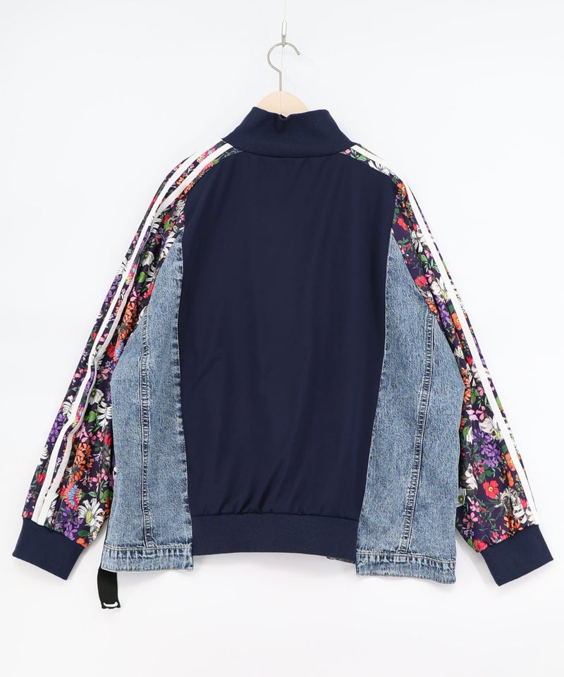 花ネコ柄ジャージ×デニム 異素材切替ブルゾン-12