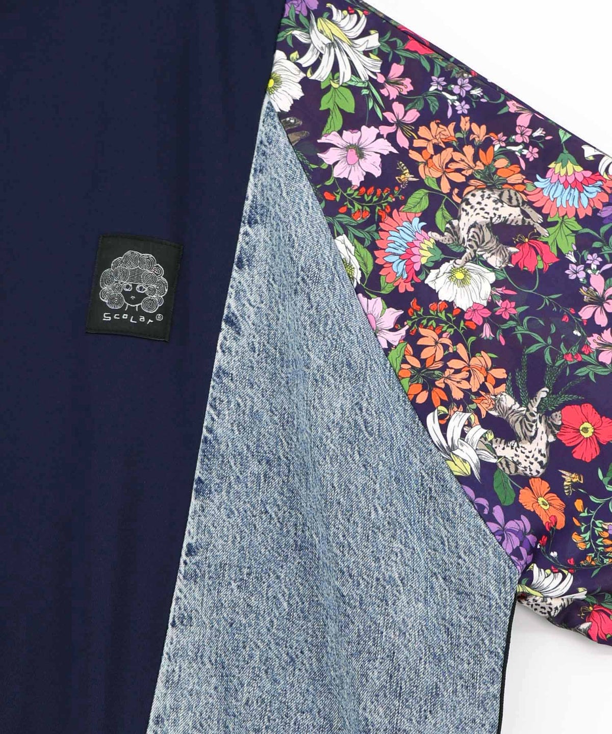 花ネコ柄ジャージ×デニム 異素材切替ブルゾン-13