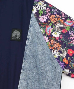 花ネコ柄ジャージ×デニム 異素材切替ブルゾン-13