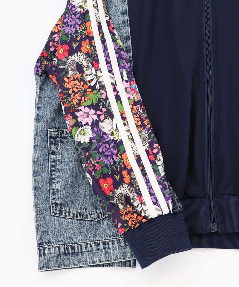 花ネコ柄ジャージ×デニム 異素材切替ブルゾン-15