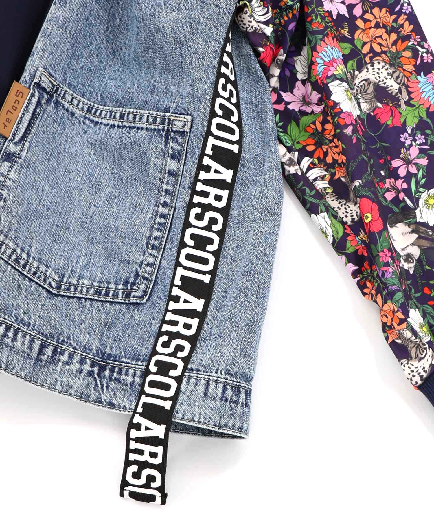 161655：花ネコ柄ジャージ×デニム 異素材切替ブルゾンの通販-ScoLar