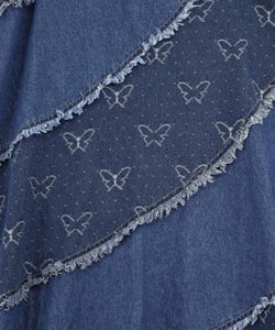 蝶刺繍or配色 スパイラル切替フリンジデニムスカート-22