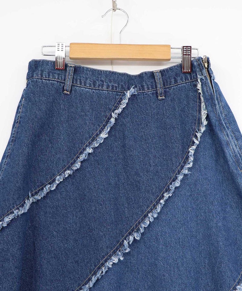 蝶刺繍or配色 スパイラル切替フリンジデニムスカート-23