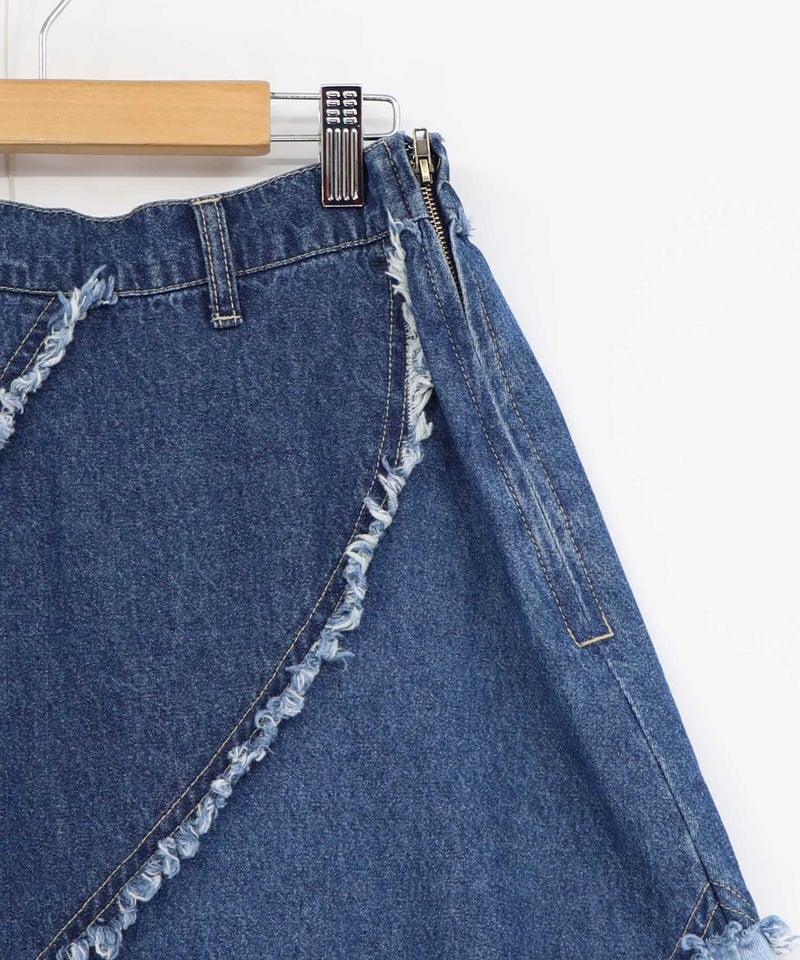 蝶刺繍or配色 スパイラル切替フリンジデニムスカート-24