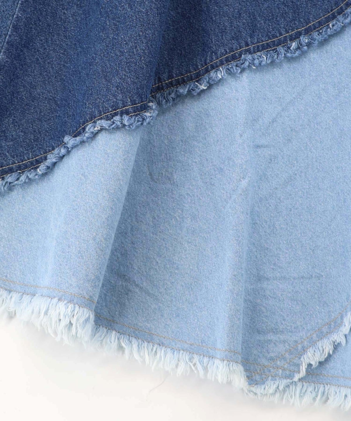 蝶刺繍or配色 スパイラル切替フリンジデニムスカート-26