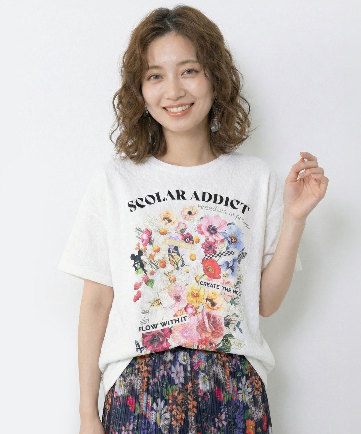 ポジティブ花コラージュ柄チュニック-1