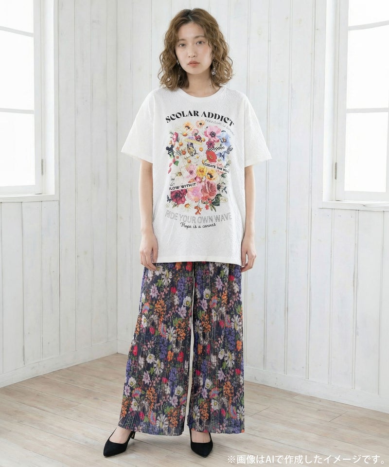 ポジティブ花コラージュ柄チュニック-2