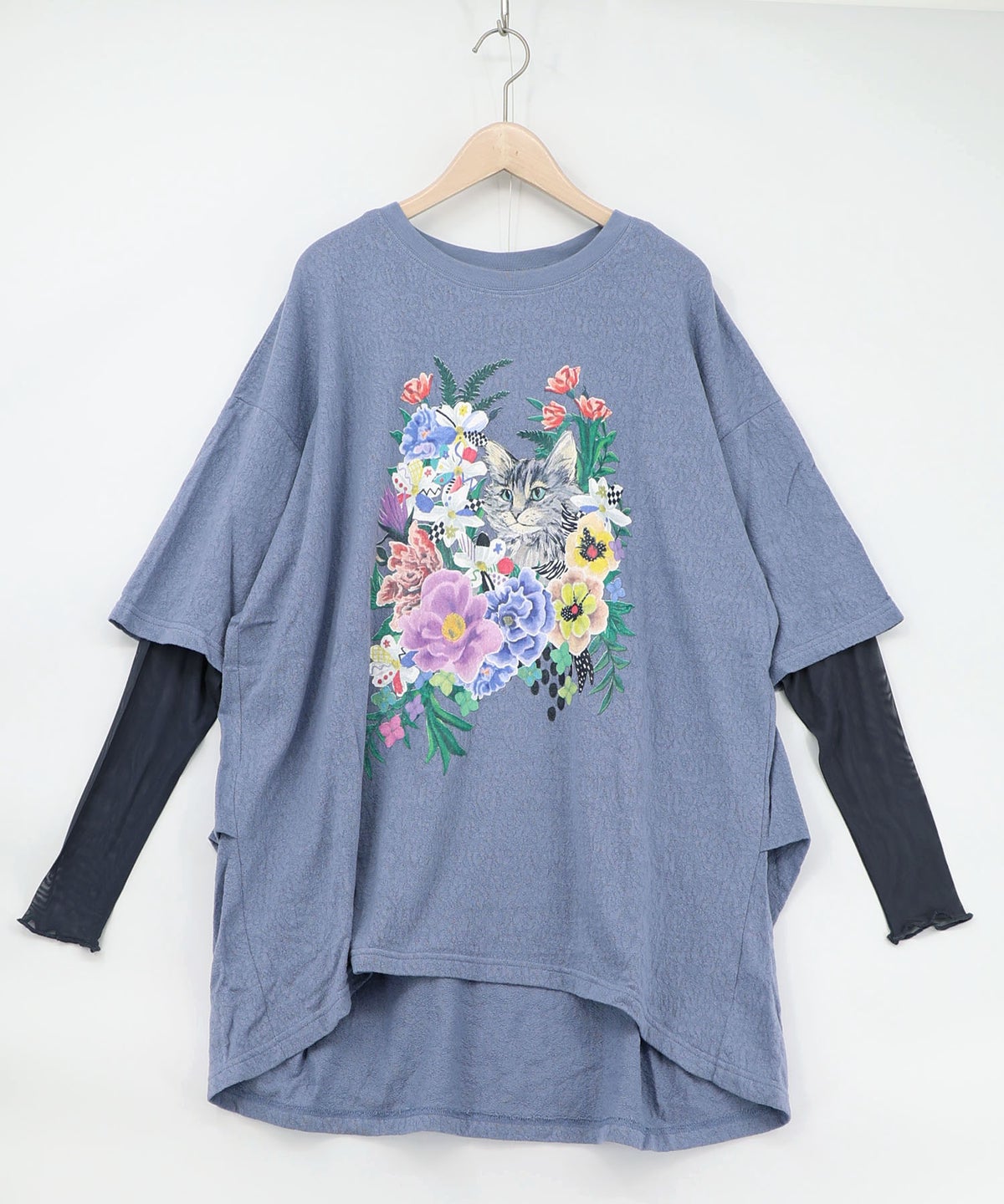 ソフトチュール×花ネコ柄 レイヤード風プルオーバー-7