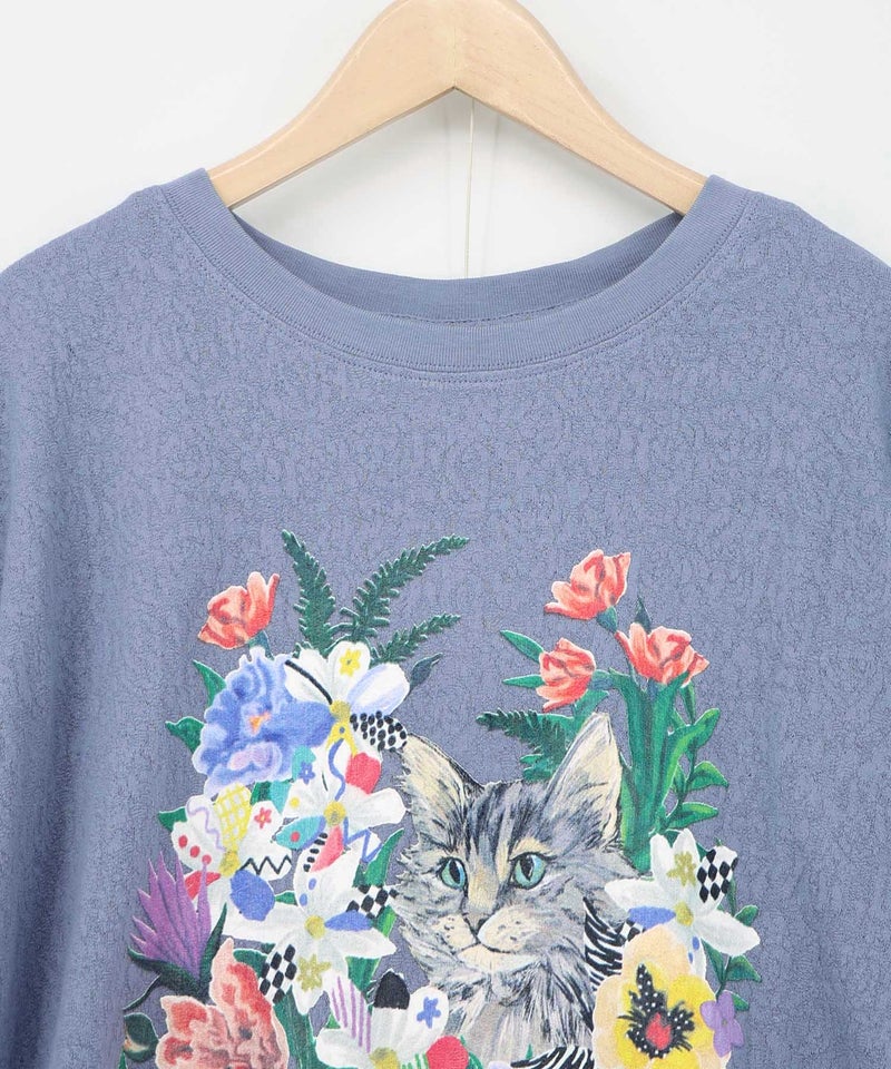 ソフトチュール×花ネコ柄 レイヤード風プルオーバー-9