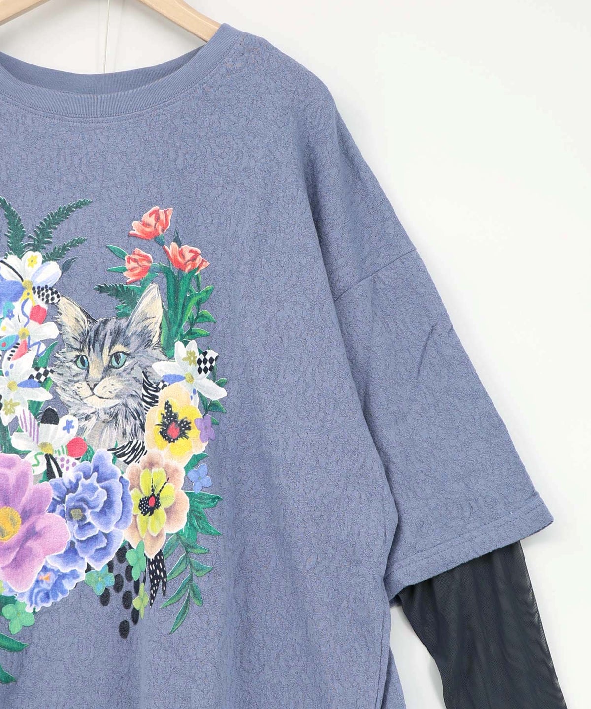 ソフトチュール×花ネコ柄 レイヤード風プルオーバー-10