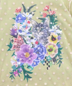 ドットチュール重ね花ネコ柄Tシャツ-15