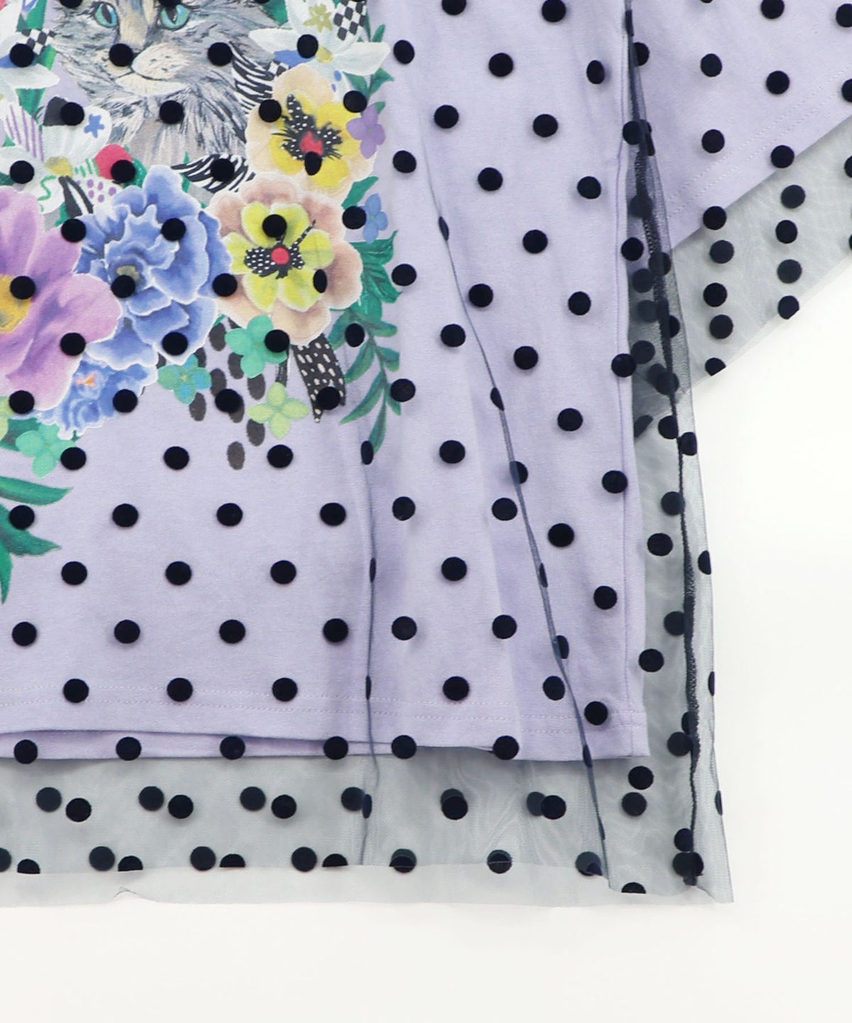 ドットチュール重ね花ネコ柄Tシャツ-20