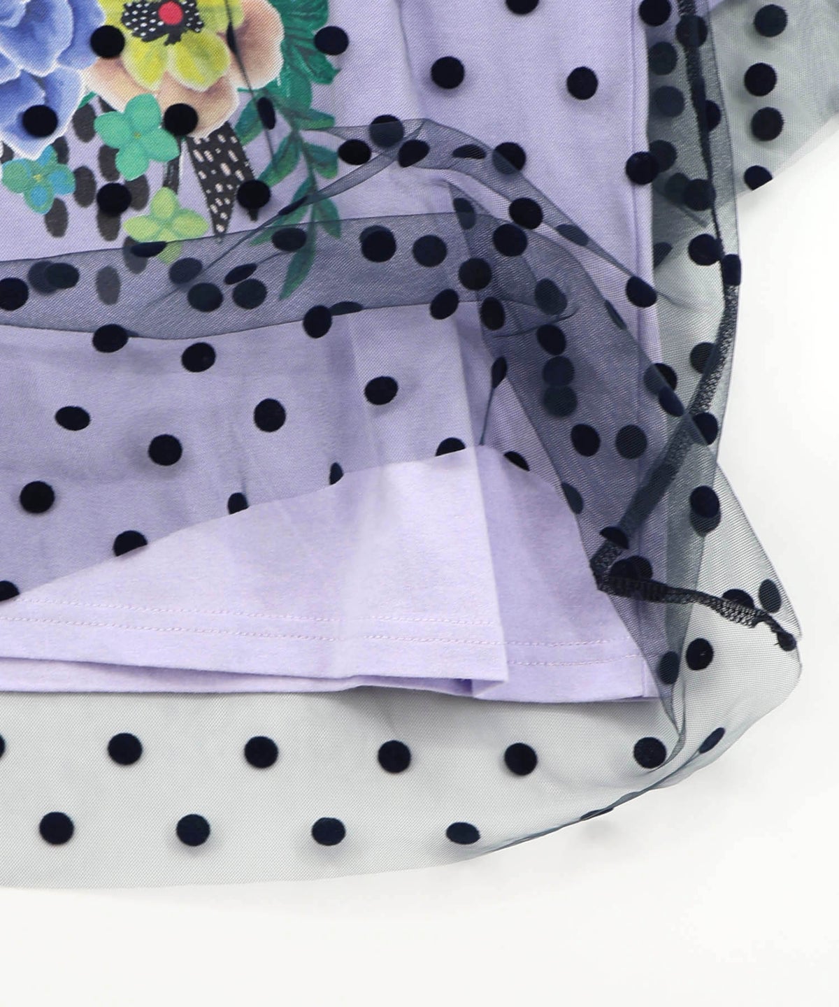 ドットチュール重ね花ネコ柄Tシャツ-21