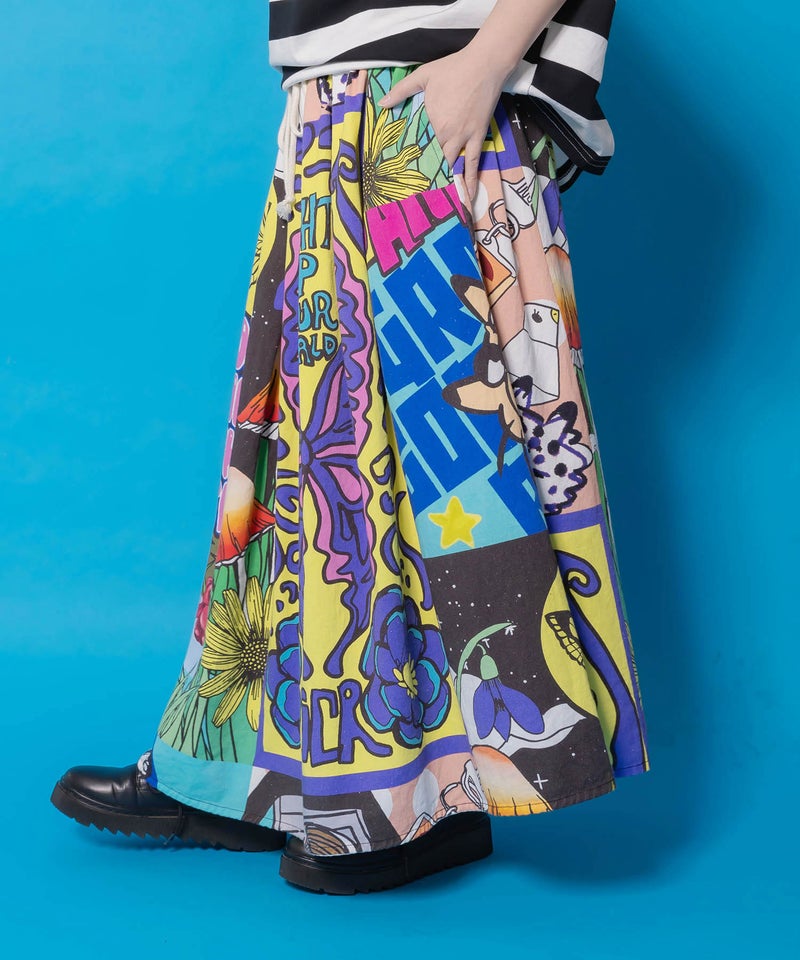 蝶々とキノコのコラージュ柄スカート-6