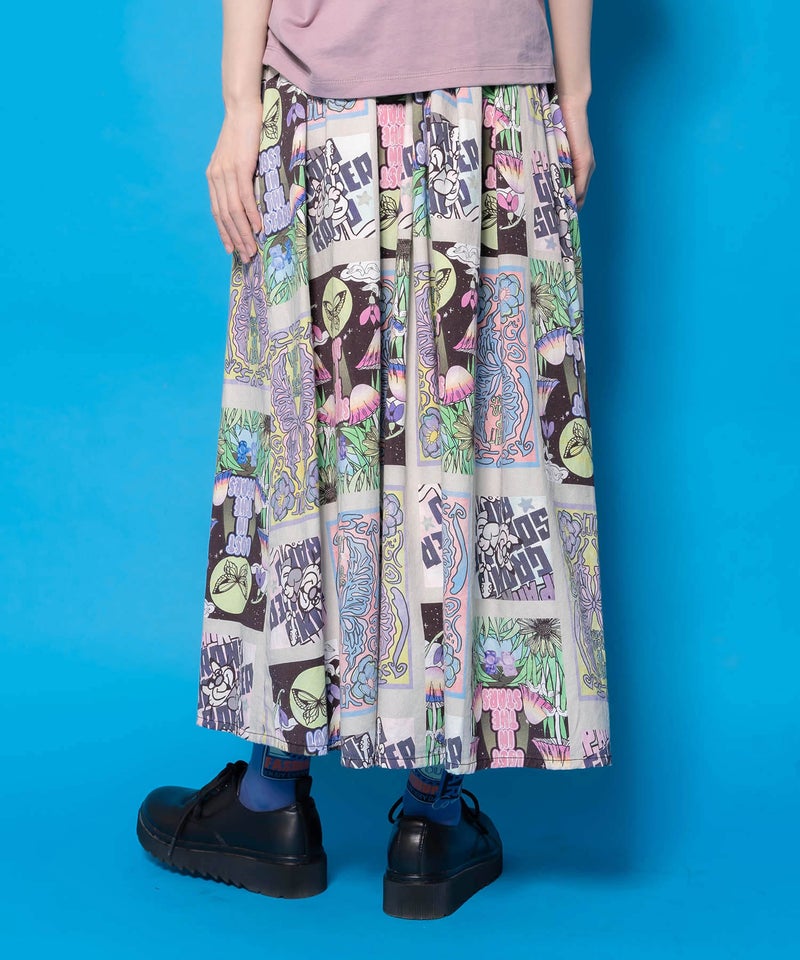 蝶々とキノコのコラージュ柄スカート-13