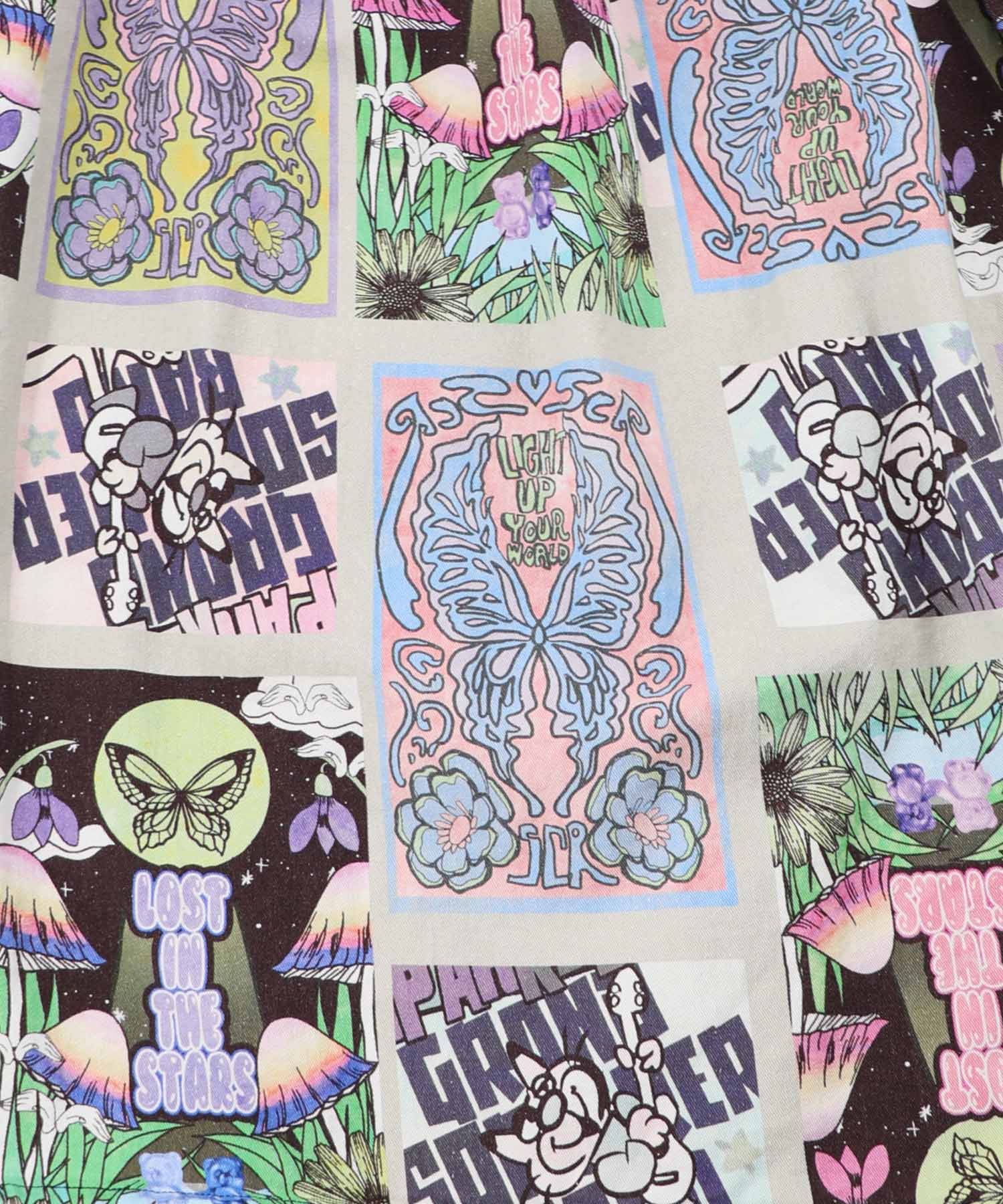 161641：蝶々とキノコのコラージュ柄スカートの通販-ScoLar