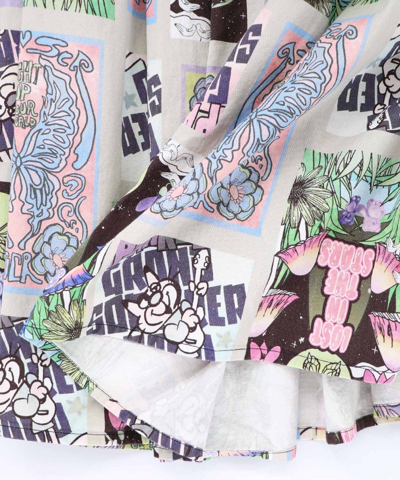 蝶々とキノコのコラージュ柄スカート-18