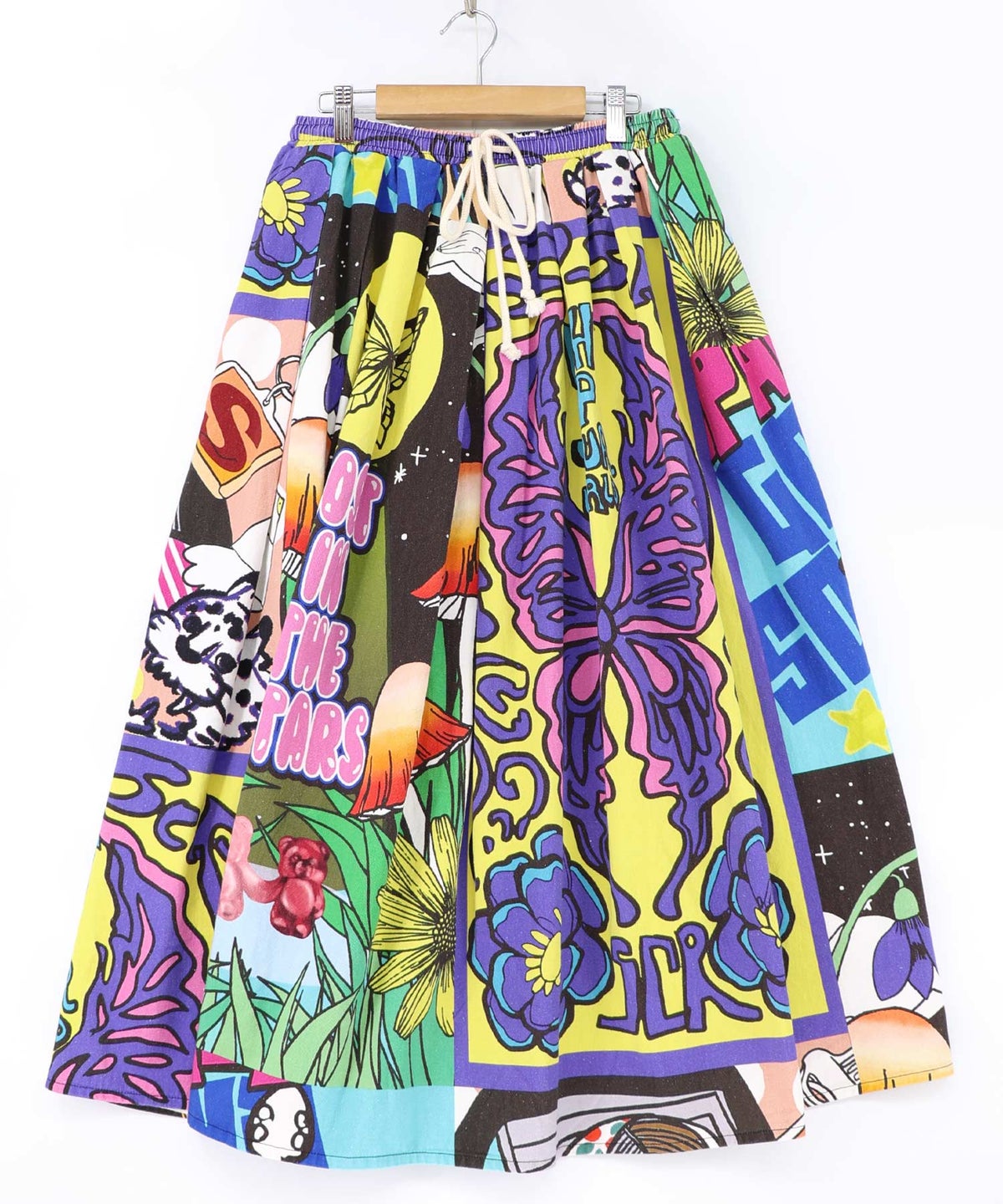 蝶々とキノコのコラージュ柄スカート-19