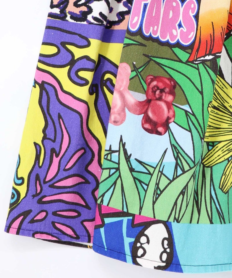 蝶々とキノコのコラージュ柄スカート-24