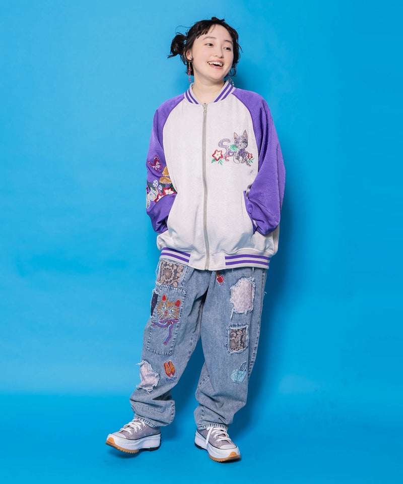 ケミカル加工刺繍アップリケデニム-2