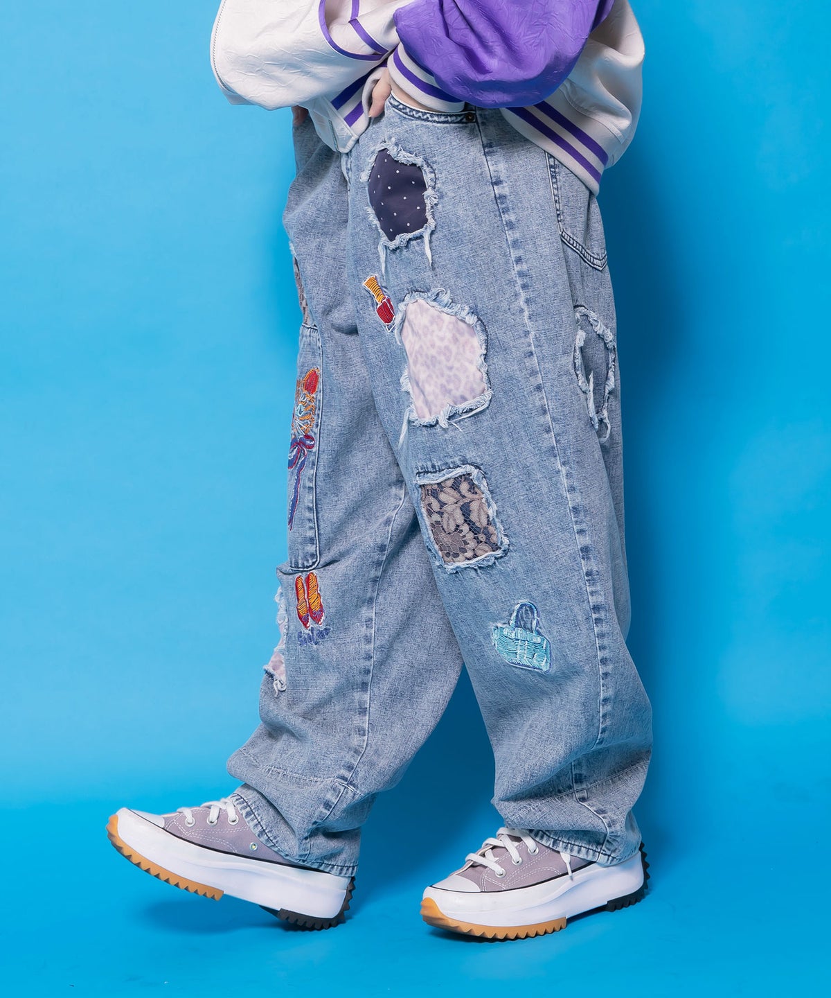 ケミカル加工刺繍アップリケデニム-3